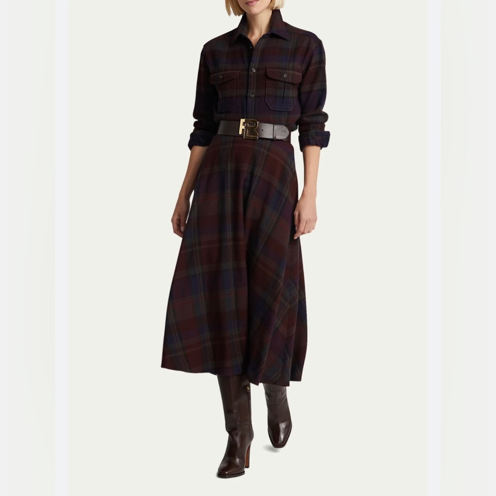 RALPH LAUREN PURPLE LABEL PLAID WOOL ERIKA CIRCLE SKIRT - Picture 4 of 17